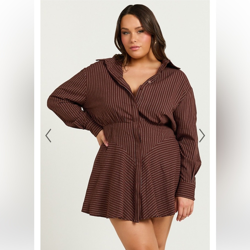 Showpo Whitney Mini Brown Striped Long Sleeve Dress